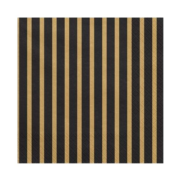 Party Deco Serwetki, paski, czarno-złote, 33x33 cm, 20 szt. uniwersalny
