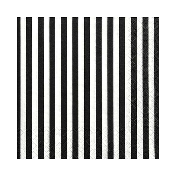 Party Deco Serwetki papierowe, czarne paski, 33x33 cm., 20 szt. uniwersalny