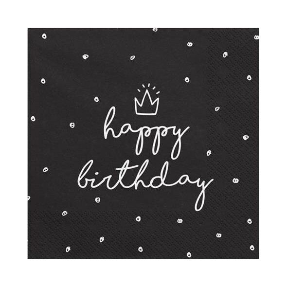 Party Deco Serwetki papierowe, Happy Birthday, czarne, 33x33 cm., 20 szt. uniwersalny