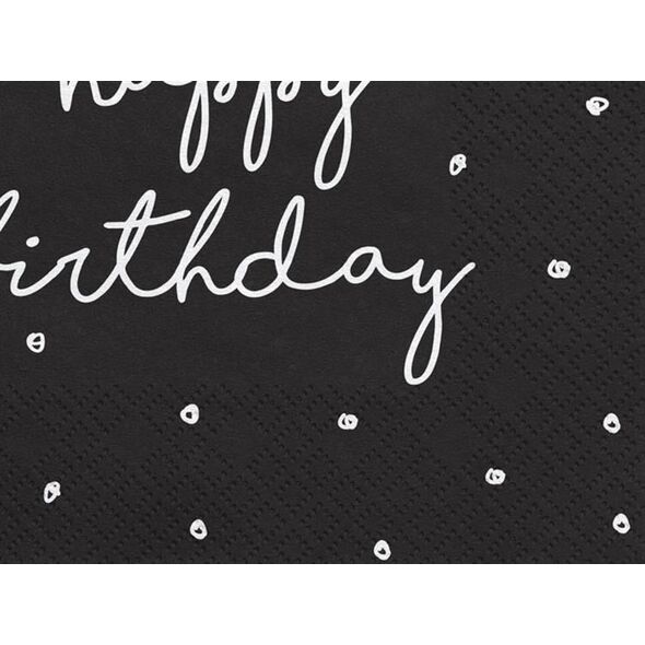 Party Deco Serwetki papierowe, Happy Birthday, czarne, 33x33 cm., 20 szt. uniwersalny