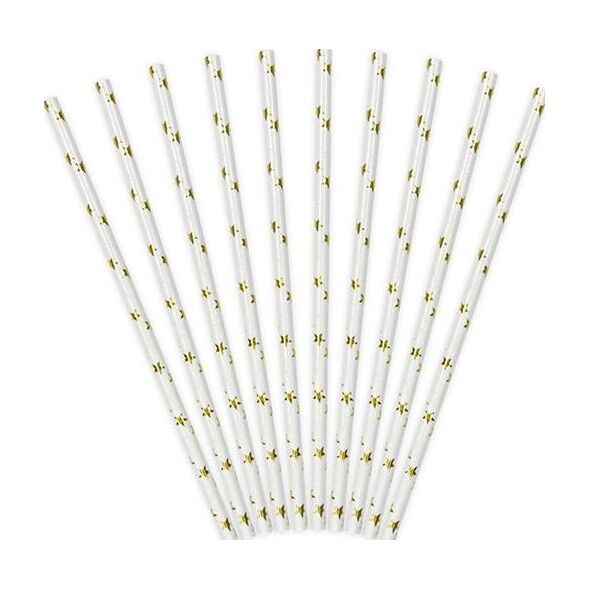 Party Deco Słomki papierowe do picia w gwiazdki, złote, 19,5 cm, 10 szt. uniwersalny