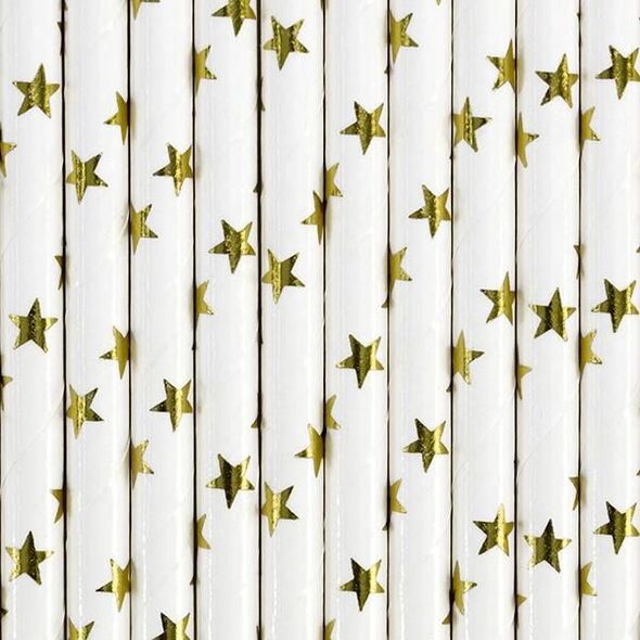 Party Deco Słomki papierowe do picia w gwiazdki, złote, 19,5 cm, 10 szt. uniwersalny