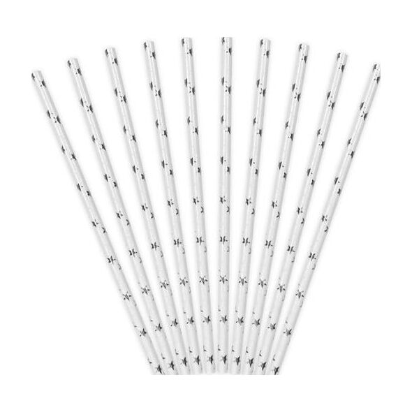 Party Deco Słomki papierowe do picia w gwiazdki, srebrne, 19,5 cm, 10 szt. uniwersalny
