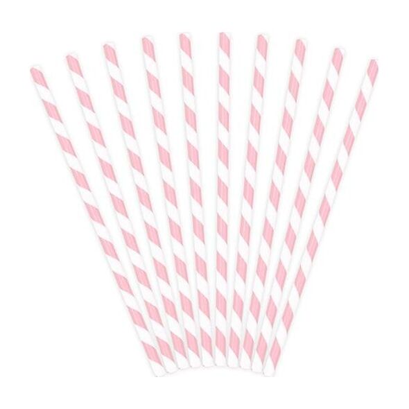 Party Deco Słomki papierowe do picia w paski, jasnoróżowe, 19,5cm, 10 szt. uniwersalny
