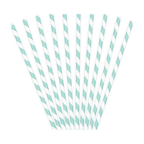Party Deco Słomki papierowe do picia w paski, błękitne, 19,5cm, 10 szt. uniwersalny