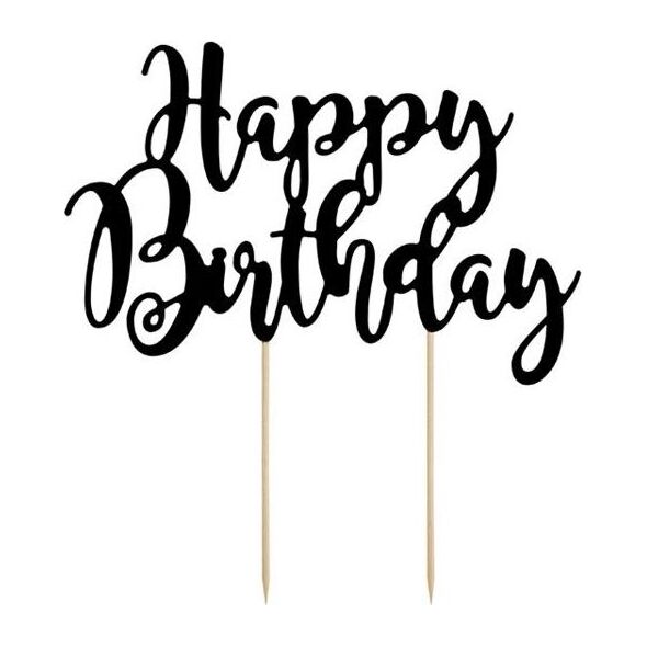 Party Deco Topper na tort Happy Birthday, czarny, 22,5 cm uniwersalny