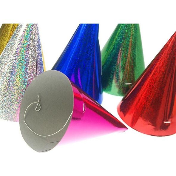 Party Deco Czapeczka urodzinowa, holograficzna, mix, 16 cm, 120 szt. uniwersalny