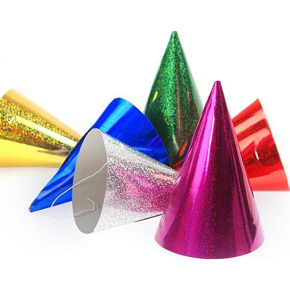 Party Deco Czapeczka urodzinowa, holograficzna, mix, 16 cm, 20 szt. uniwersalny
