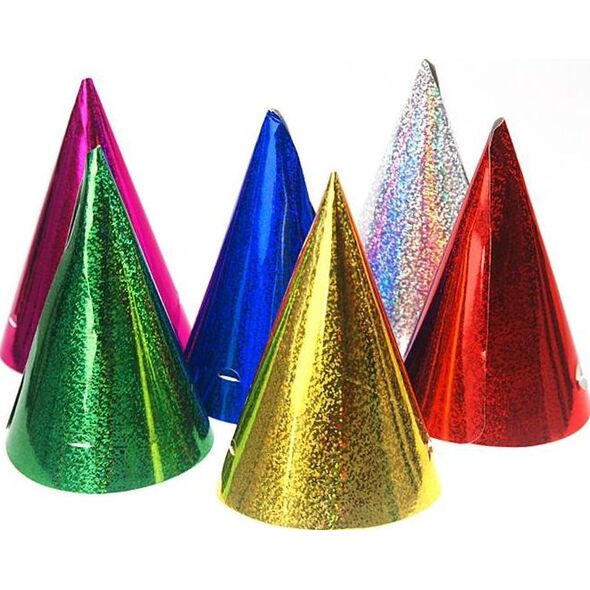 Party Deco Czapeczka urodzinowa, holograficzna, mix, 16 cm, 20 szt. uniwersalny