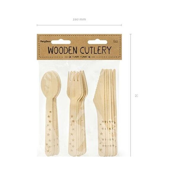 Party Deco Sztućce drewniane Gwiazdki, złote, 16cm, 18 szt. uniwersalny