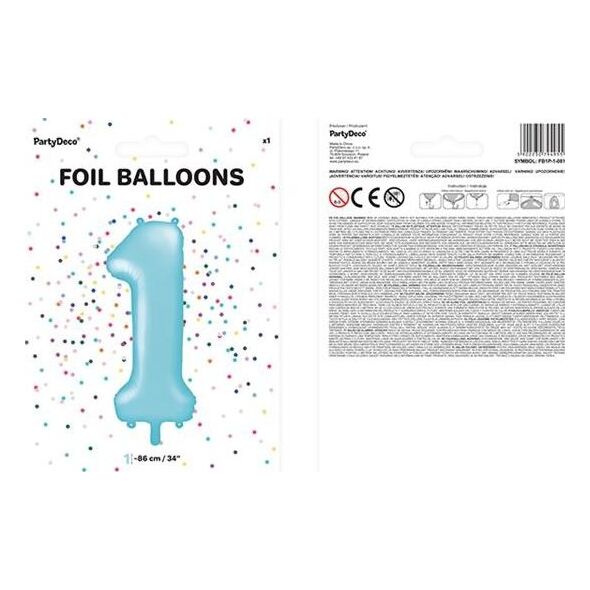 Party Deco Balon foliowy cyfra 1, jasnoniebieski, 86 cm uniwersalny