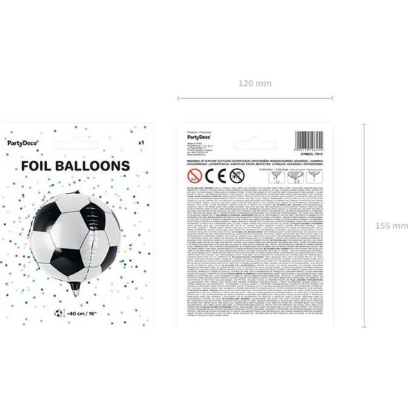 Party Deco Balon foliowy, piłka nożna, biało-czarny, 40 cm uniwersalny