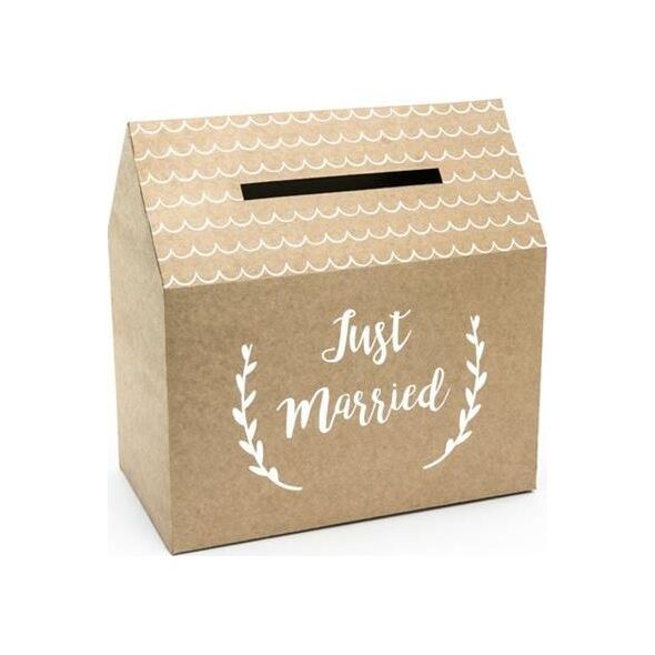 Party Deco Ozdobne pudełko na koperty, Just Married, kraft, 30x30,5x16,5 cm uniwersalny