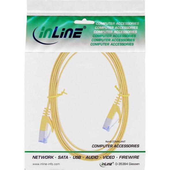 InLine Flat Patch kabel, U/FTP, Cat.6A, żółty, 1m (71801Y)