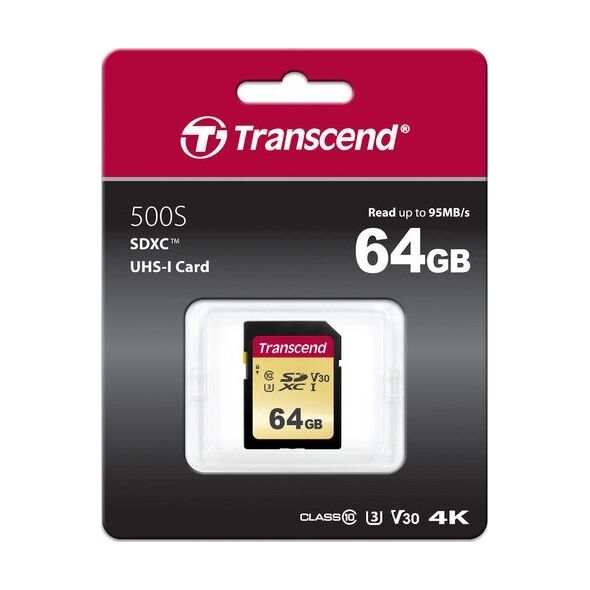 Karta Transcend 500S SDXC 64 GB Class 10 UHS-I/U3 V30 (TS64GSDC500S)