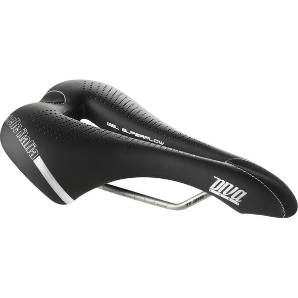 Selle Italia Siodło SELLE ITALIA DIVA GEL SUPERFLOW S (id match - S3) TI 316 Tube 7, fibra-tek, 275g czarne (NEW)