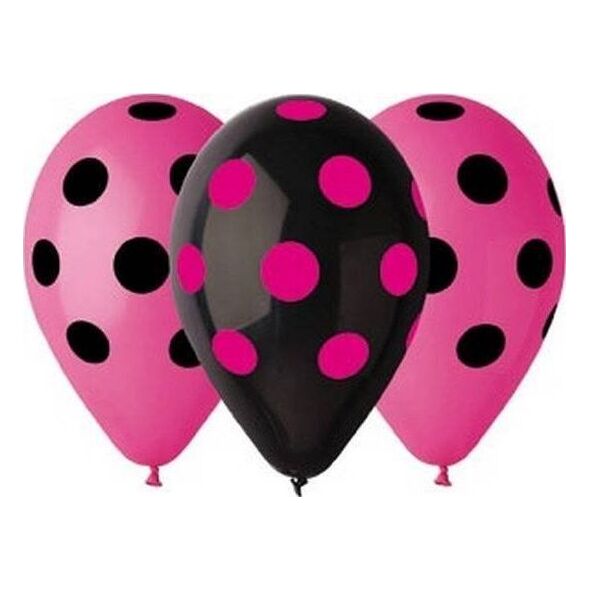 GMR Balony pastelowe różowe i czarne grochy - 30 cm - 5 szt. uniwersalny