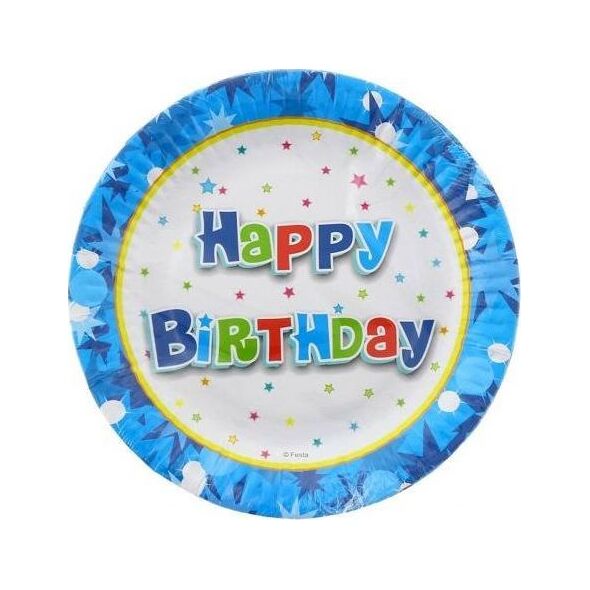 GoDan Talerzyki papierowe Happy Birthday Niebieskie - 18 cm - 6 szt. uniwersalny