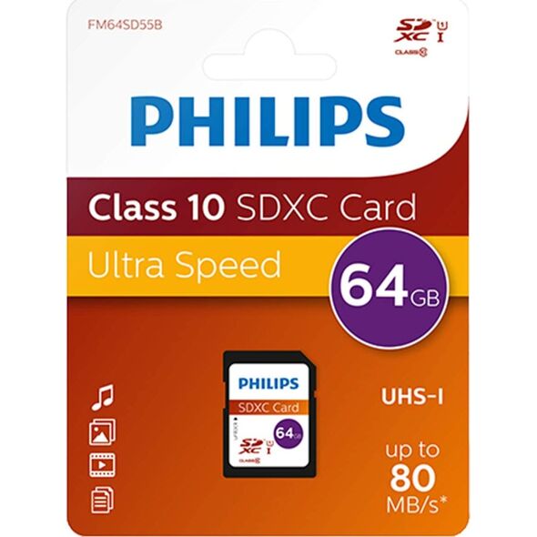 Karta Philips SDXC 64 GB Class 10 UHS-I/U1 V10 (FM64SD55B/10)