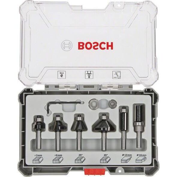 Bosch zestaw frezów prostych i profilowych do drewna 6 sztuk, 8 mm (2607017469)