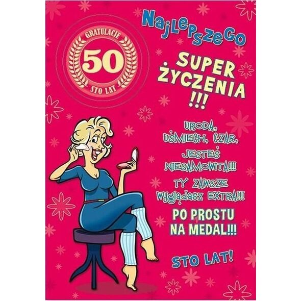 Stamp Karnet Party naklejany B6+koperta Urodziny 50 wz01