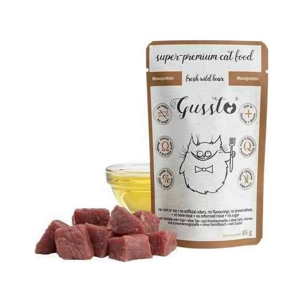 GUSSTO GUSSTO sasz.85g FRESH WILD BOAR /8 Pokarm dla kota z DZICZYZNĄ