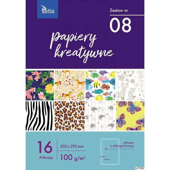 Tetis Papiery kreatywne 205x292mm 16 arkuszy zestaw nr 08 KB030-08