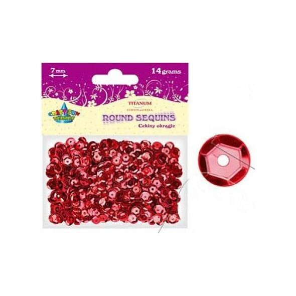 Titanum Cekiny okrągłe czerwone metaliczne 7mm 14g.(cm6r)
