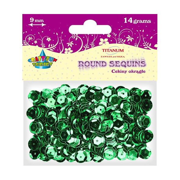 Titanum Cekiny okrągłe zielone metaliczne 9mm 14g.(Cm9gr)