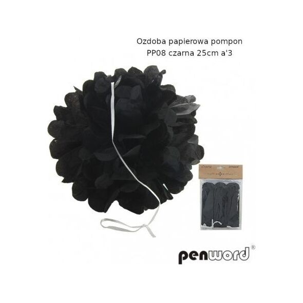 Polsirhurt Pompon papierowy czarny 25cm pp08
