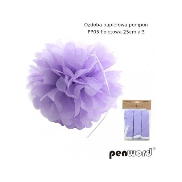 Polsirhurt Pompon papierowy fioletowy 25cm pp05