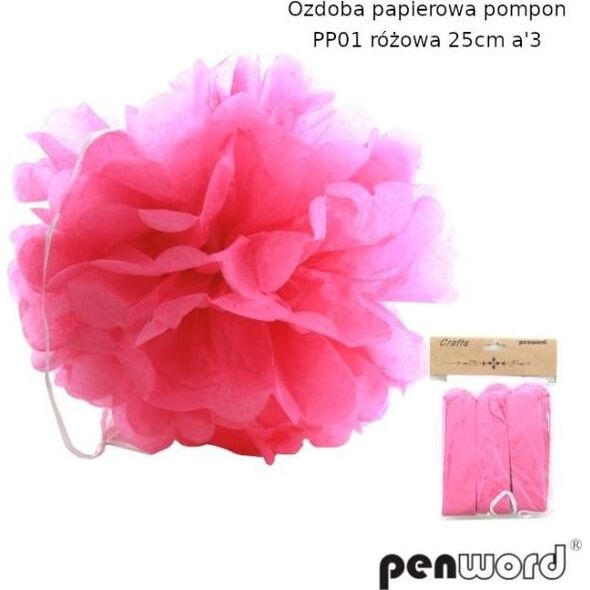 Polsirhurt Pompon papierowy różowy 25cm pp01