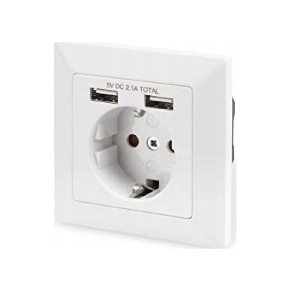 Digitus Assmann SOCKET WITH 2X USB PORTS/SAFETY WALL OUTLET 5V2.1A WHITE