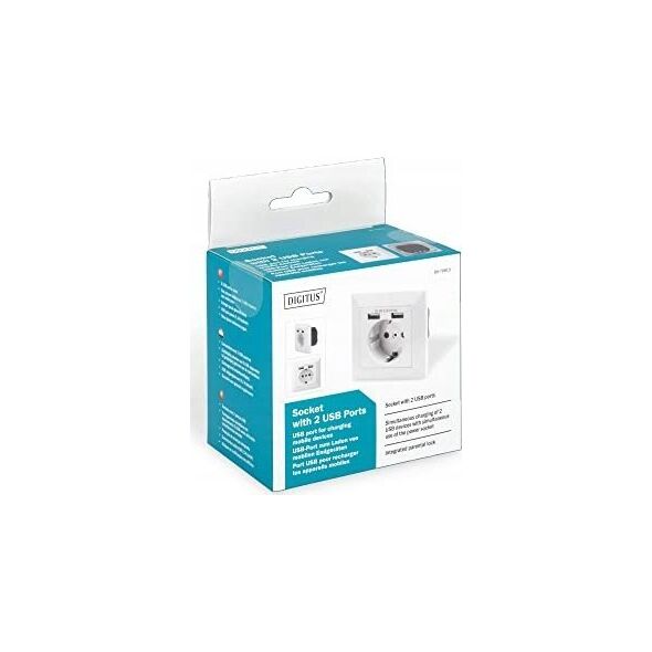 Digitus Assmann SOCKET WITH 2X USB PORTS/SAFETY WALL OUTLET 5V2.1A WHITE
