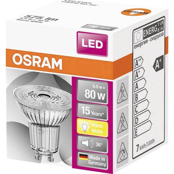 Ledvance OSRAM LED STAR PAR16 36° 6,9W 827 GU10 575lm 2700K (CRI 80) 15000h A+ (Krabička 1ks)