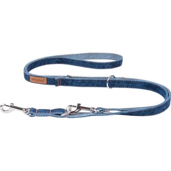 Amiplay Amiplay - smycz regulowana 6 in 1 dla psa, Jeans Denim, rozmiar S, 100-200 cm x 1 cm granatowy