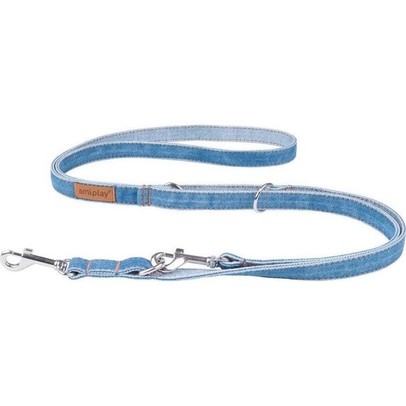 Amiplay Amiplay - smycz regulowana 6 in 1 dla psa, Jeans Denim, rozmiar S, 100-200 cm x 1 cm granatowy