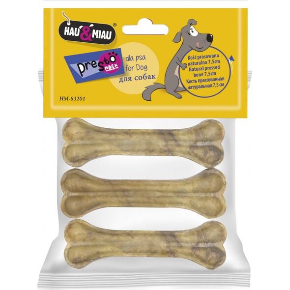 Hau&Miau KOŚĆ PRASOWANA NATURALNA, 7,5 cm, 5szt/op, 75 g/op, 96 op/karton