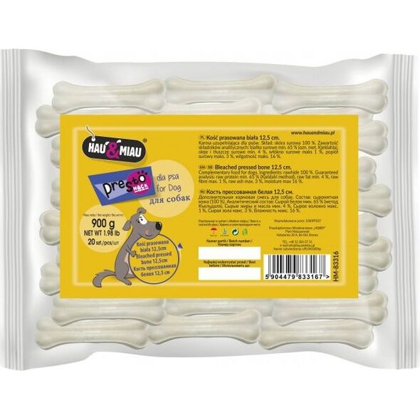 Hau&Miau KOŚĆ PRASOWANA BIAŁA 12,5cm, 20szt/op, 900g/op