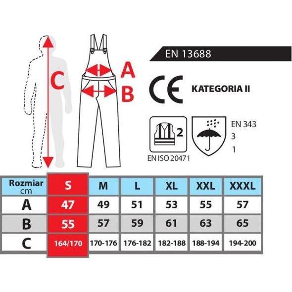 Dedra spodnie ocieplane odblaskowe ogrodniczki rozmiar XL, pomarańczowe (BH80SO2-XL)