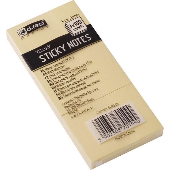 D.Rect Notes samoprzylepny 51x38mm żółty D.RECT