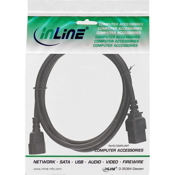 Kabel zasilający InLine InLine Kabel zasilacza, IEC-60320 C14 do C19, 3x1,5mm2, max. 10A, czarny, 0,5 m
