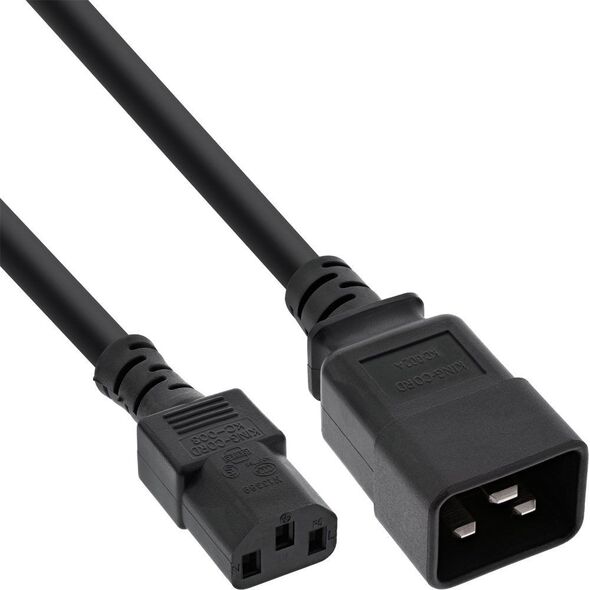 Kabel zasilający InLine InLine Kabel zasilacza, IEC-60320 C20 do C13, 3x1,5mm2, max. 10A, czarny, 0,5 m
