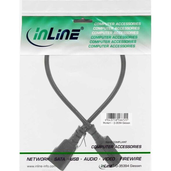 Kabel zasilający InLine InLine Kabel zasilający 3 pin IEC C13 do C14 męski na żeński czarny 0.3 m