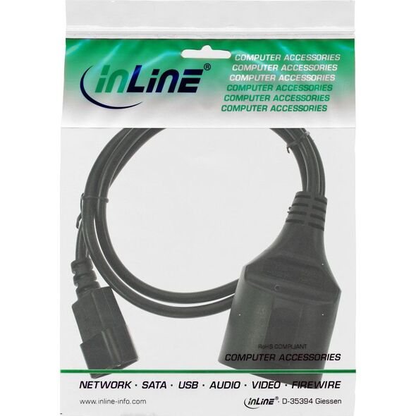 Kabel zasilający InLine InLine Kabel zasilający wtyczka C14 do niemieckiego gniazda typu F czarna 3m