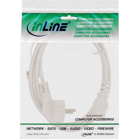 Kabel zasilający InLine InLine Kabel zasilający, Schutz kontakt do 3pin IEC żeński, biały, H05VV-F, 3x0,75mm2, 0,3m