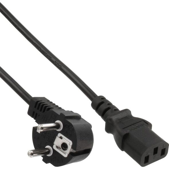 Kabel zasilający InLine InLine Kabel zasilający, Schutz kontakt kątowy do 3pin IEC C13, czarny, H05VV-F, 3x0,75mm2, 0,3m