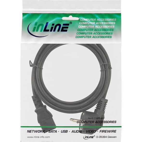 Kabel zasilający InLine InLine Kabel zasilający, Schutz kontakt kątowy do 3pin IEC C13, czarny, H05VV-F, 3x0,75mm2, 0,3m