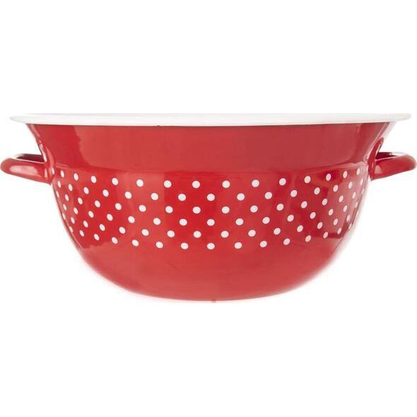 Orion Miska emaliowana retro CZERWONA W GROCHY 34 cm