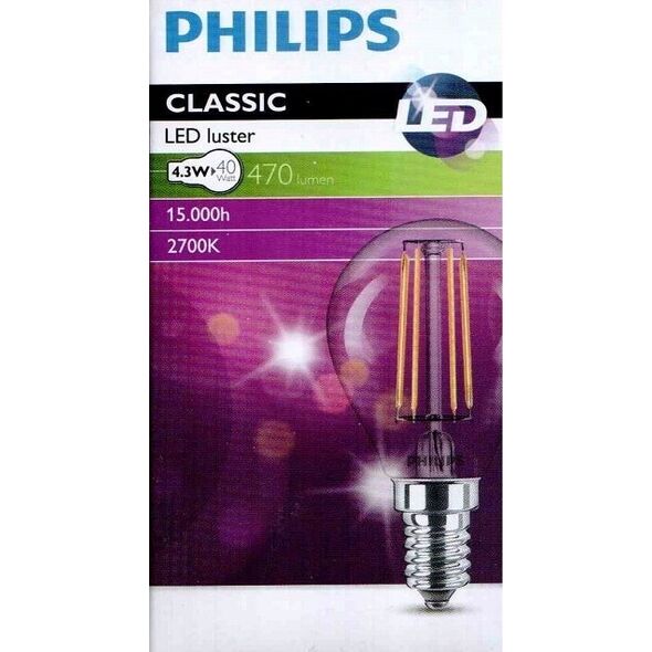 Philips ŻAR.LEDLUSTER ND 4.3W=40W E14 827 P45 CL